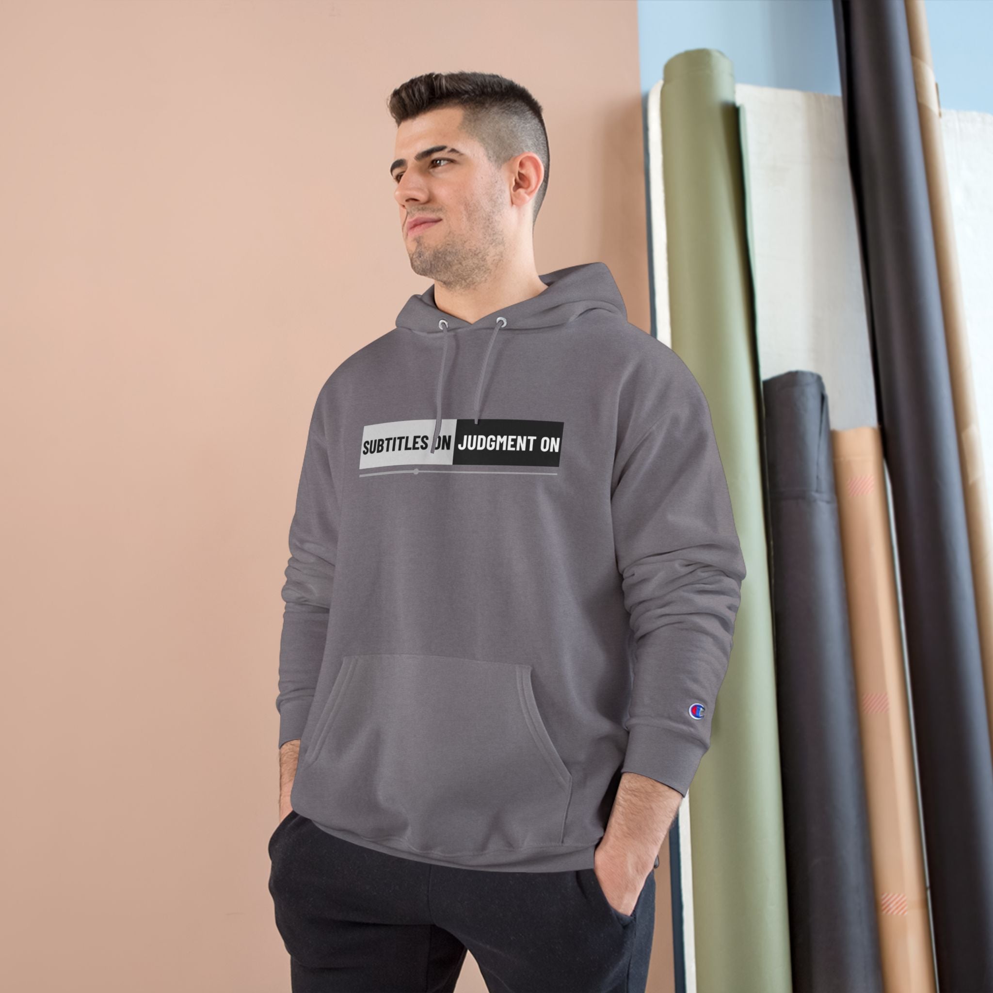 Unisex Hoodie — "Subtitles On, Judgment Off" Minimal Graphic Pullover