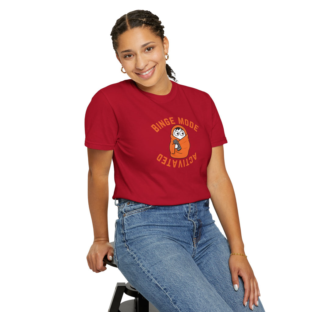 Binge Mode Activated Unisex T-Shirt — Cozy Blanket Sloth TV Watching Tee