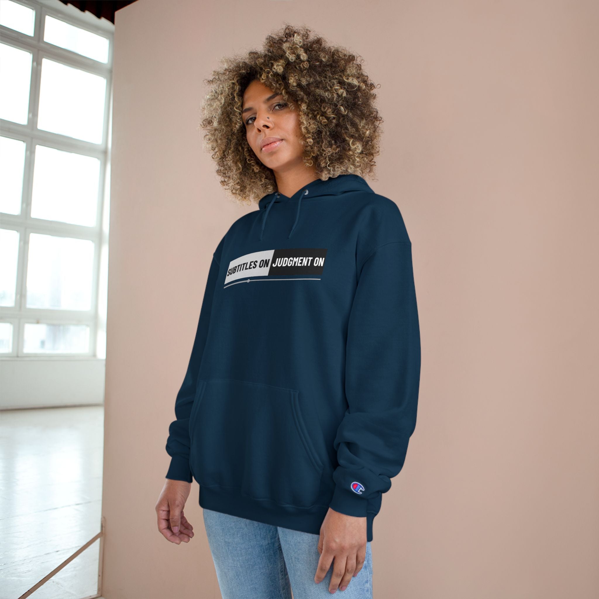 Unisex Hoodie — "Subtitles On, Judgment Off" Minimal Graphic Pullover