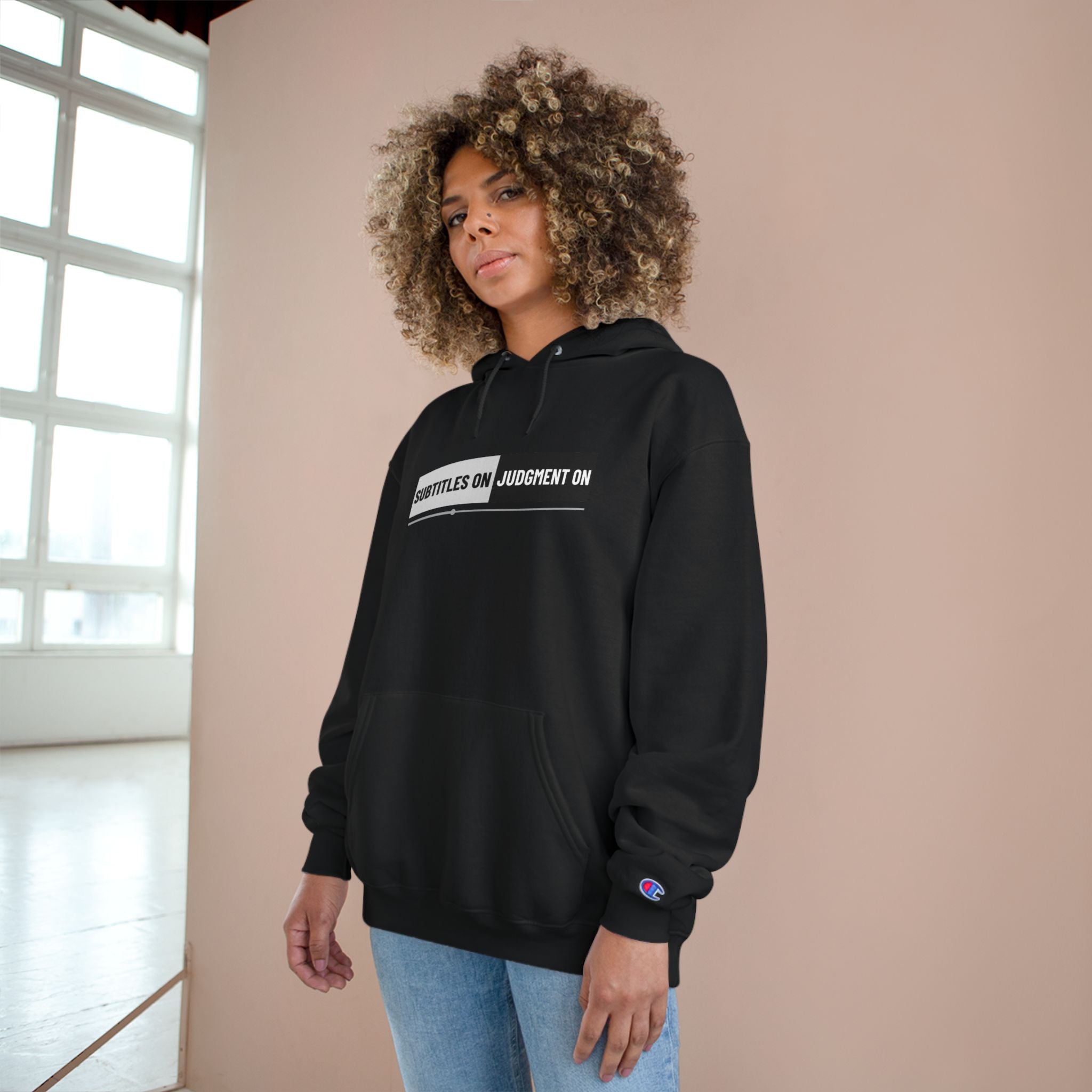 Unisex Hoodie — "Subtitles On, Judgment Off" Minimal Graphic Pullover