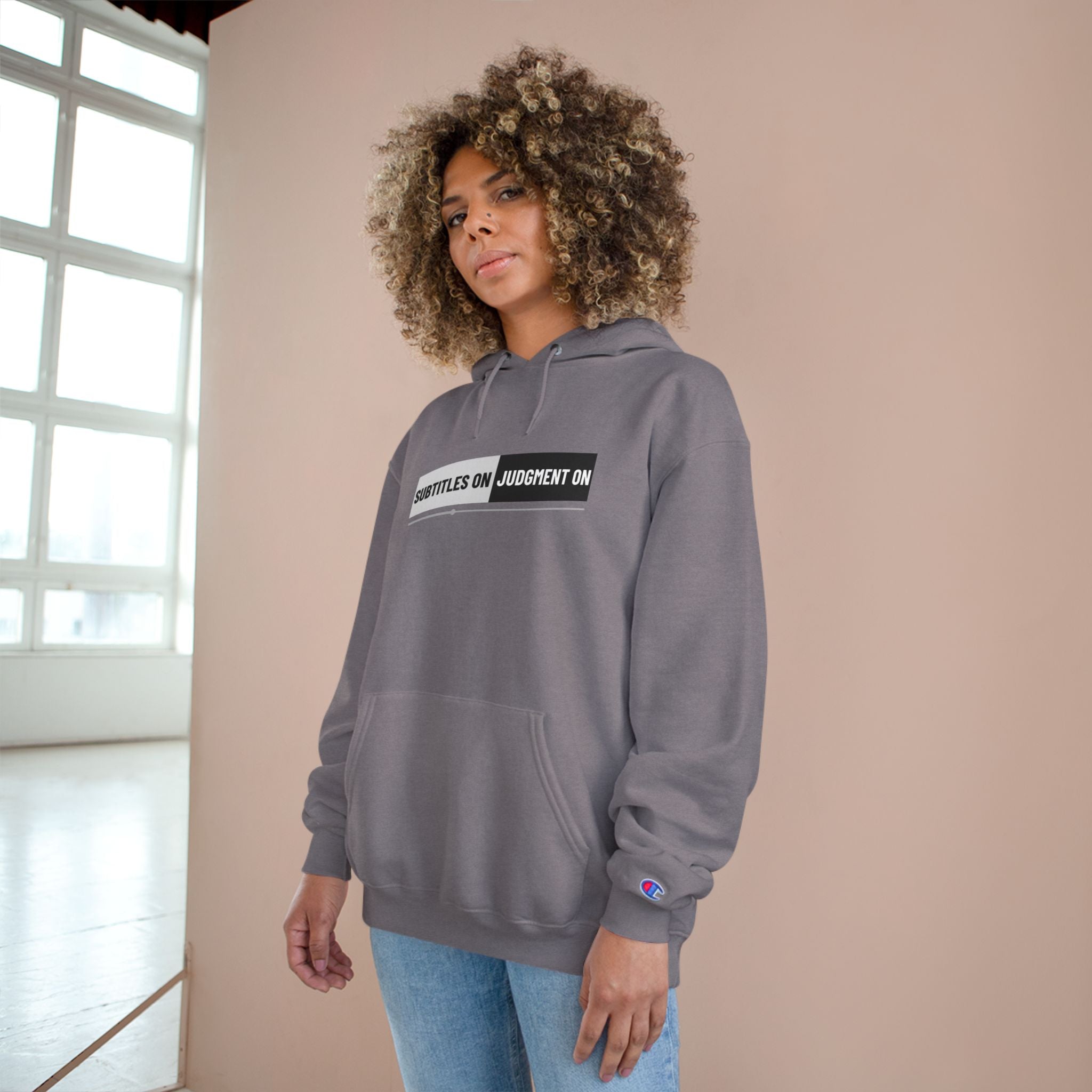 Unisex Hoodie — "Subtitles On, Judgment Off" Minimal Graphic Pullover